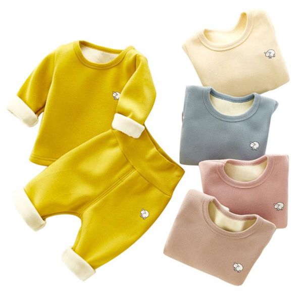 

pajamas boy and girl thicken clothes long sleeved three-layer warm underwear suit baby high waist belly-protecting cotton pant pajama, Blue;red