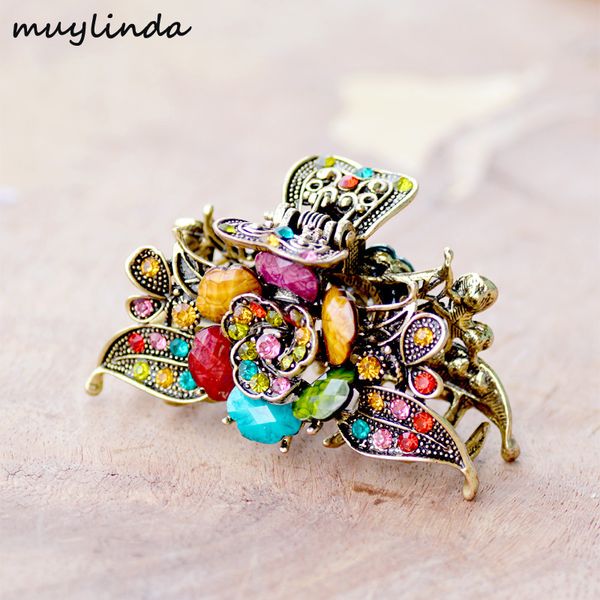 

wholesale fashion large imitation turquoise rose hair ornament claw pan hair headdress grip clip hea/rtsch/rome party gift