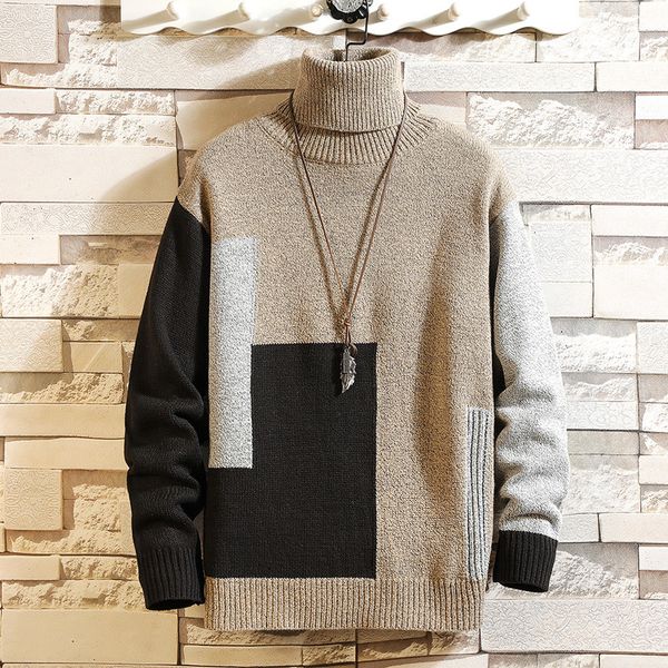 

2021 new knit designer sweater winter men 5xl turtleneck autumn patchwork streetwear pullovers fashion casual mens sweaters 5ipa, White;black