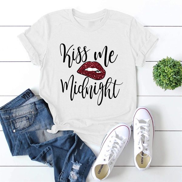 

t0016 spring/summer women's kiss red lip pattern personality trend simple street print round neck short sleeve t-shirt, White