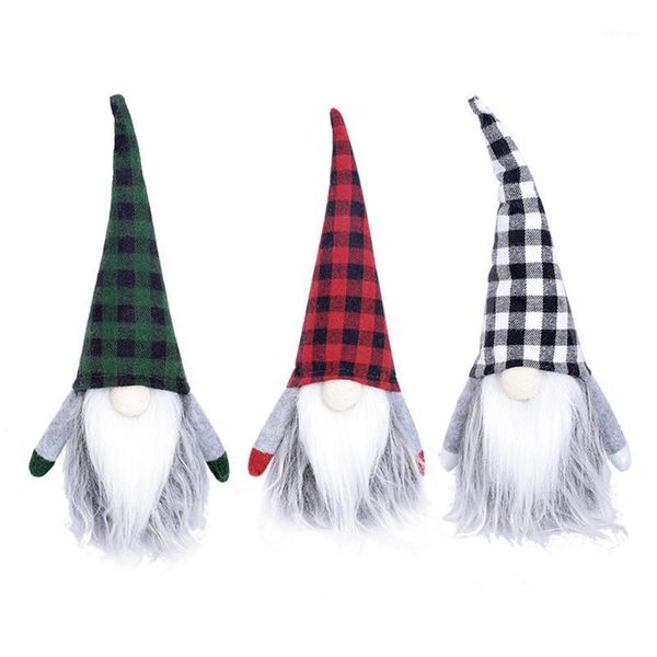 

christmas decorations no-face doll, plush ornament, plaid hat big nose gift reusable deskhuman-shape decoration