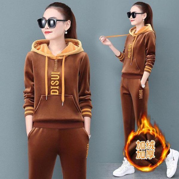 

women's two piece pants women velvet tracksuit set velour suit winter fashion long sleeve hoodies + 3xl sets female clothes, White