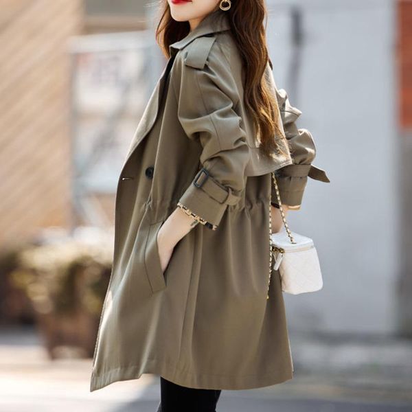 

women's trench coats xuxi women draw back windbreaker streetwear long sleeve fashion stitching coat spring autumn 2021 e3842, Tan;black