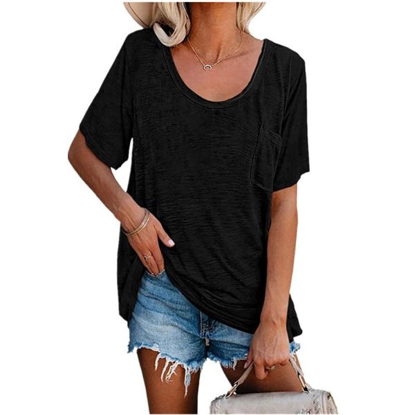 

women's t-shirt 2021 summer fashion casual t shirt women solid color o neck short sleeve elastic basic long loose streetwear top, White