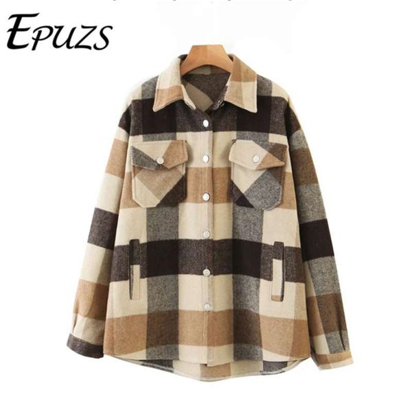 

fashion thick pink green plaid jacket women shirt coat winter plus size jackets casual women jacket 210928, Black;brown