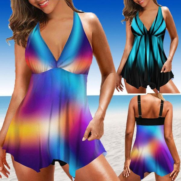 

women's swimwear shorts swimsuit plus size print strappy back tankini bikini set two piece swimsuits swimdress beachwear 2021, White;black