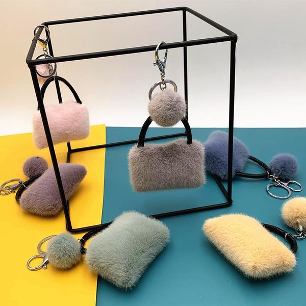 

keychains candy color bag key chain cute plush car creative couple pendant gift fur ball hanging accessories k4171, Silver