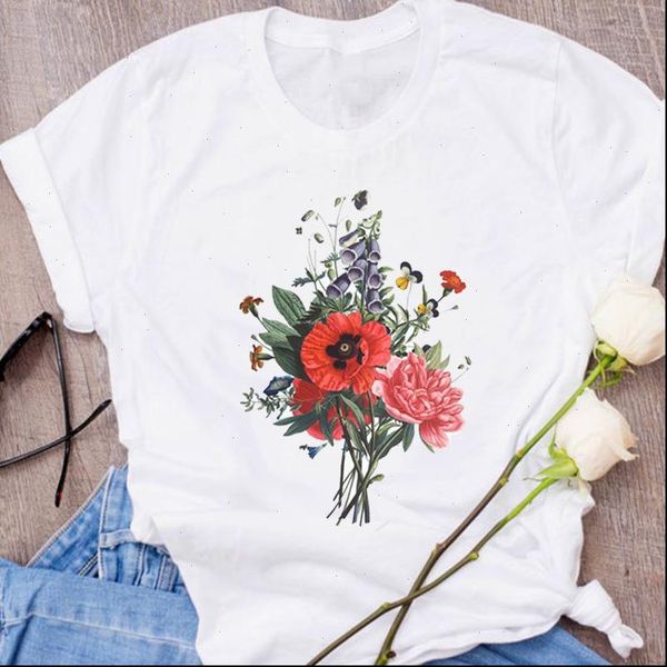 

women graphic floral flower fashion streetwear cute print clothing 90s clothes lady tees female t shirt womens t shirt, White