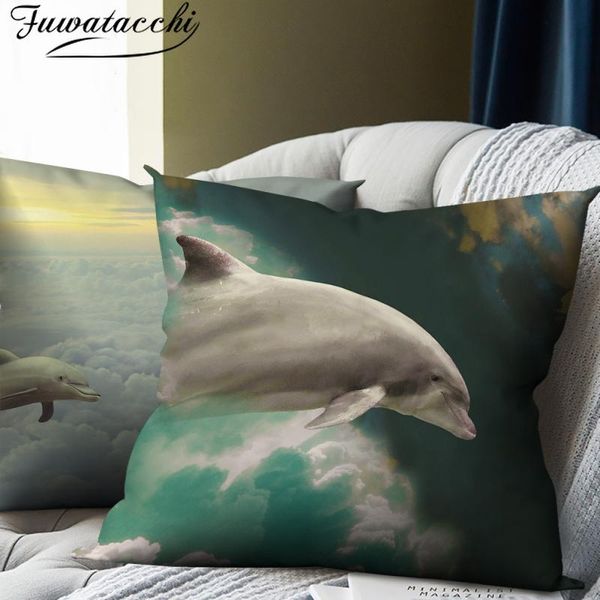 

cushion/decorative pillow fuwatacchi dolphin image polyester cushion cover colorful sea world decorative home sofa decor throw pillowcase