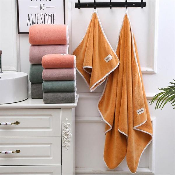 

towel solid color microfiber set soft strong absorption bathing sets pink grey green yellow bath