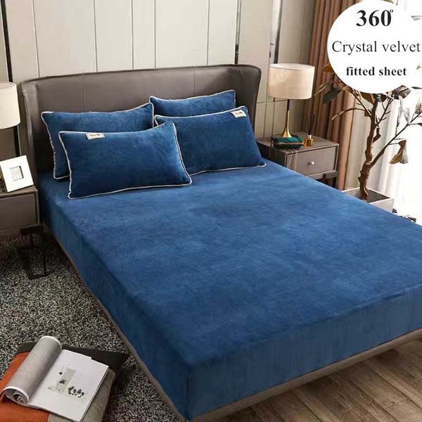 

bedding sets crystal velvet fitted sheet mattress cover winter cozy all-around elastic rubber band solid bed no pillowcases ktln
