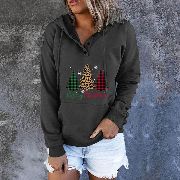

women's hoodies & sweatshirts women christmas comfy pullover button down drawstring hooded pocket long sleeve natal, Black