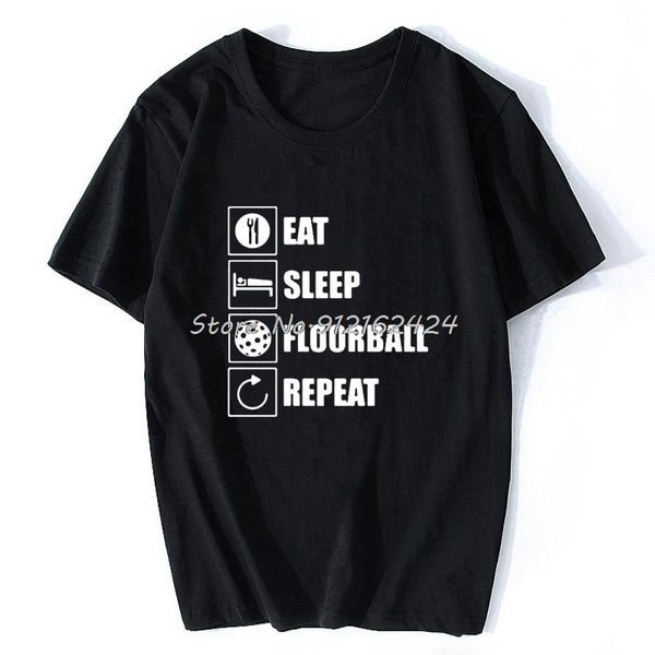 

men's t-shirts eat sleep floorball repeat birthday funny graphic fashion cotton short sleeve t shirts o-neck harajuku t-shirt, White;black