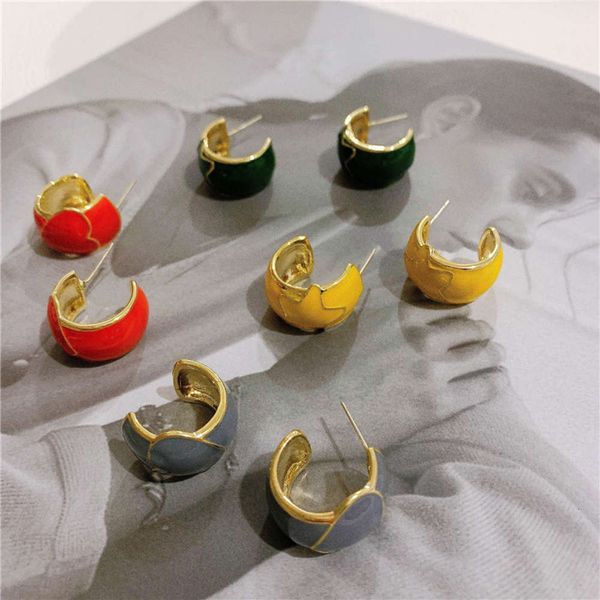 

hbp fashion japanese and korean sweet little temperament color oil dripping five pointed star carving c word mini ring earrings s925 silver