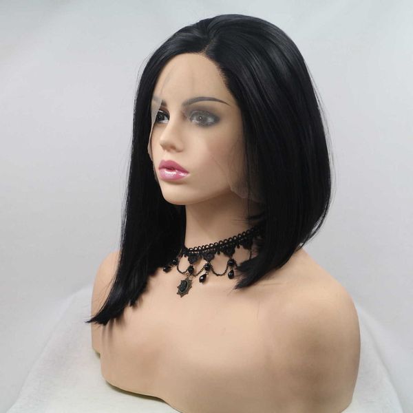 

wig women's front lace chemical fiber short set, Black;brown
