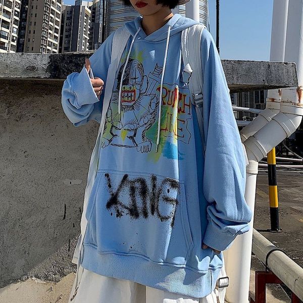 

sweet female sweatshirt korean woman's harajuku bf wind graffiti print of cartoon looser velvet student jacket ut2c, Black