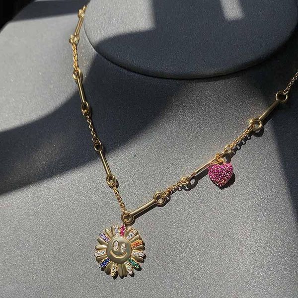 

pendant necklaces sweet rainnow zirconia sunflower necklace for women gold color cute dasiy party jewelry zk30, Silver