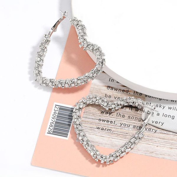 

hoop & huggie find me creative exaggerated luxury rhinestone heart ear ring for women girl gift party jewelry accessories, Golden;silver