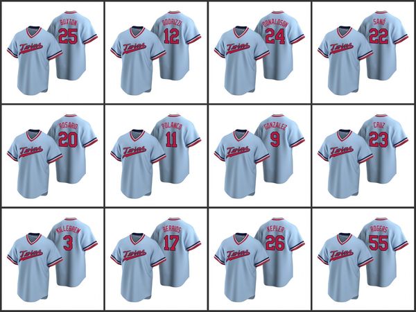 

2020 baseball men josh donaldson byron buxton miguel sano max kepler cooperstown collection road men women youth kids jersey, Blue;black