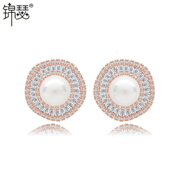 

jewelry charm stud aaa zircon linghanchumeng earrings korean fashion shell beads, Golden