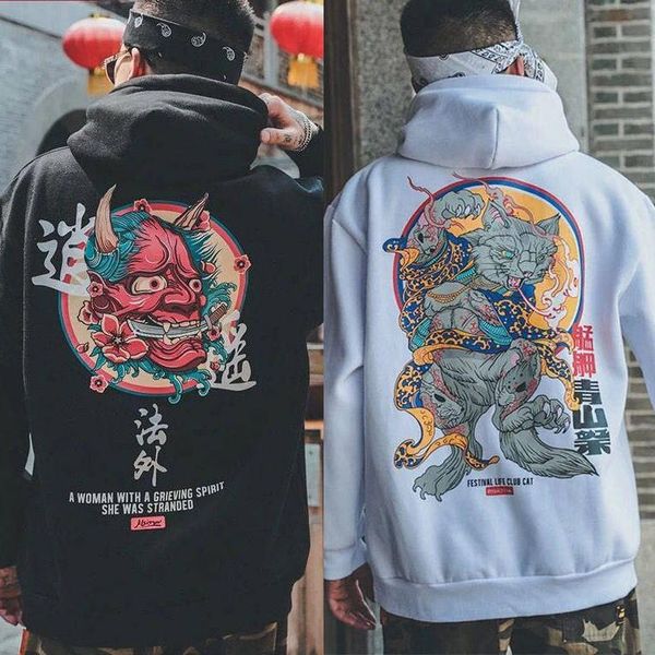 

men's hoodies & sweatshirts sindydell cool mannen hip hop japanse casual streetwear vrouwen losse trui harajuku duivel hoodie, Black