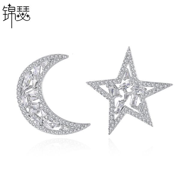 

jewelry charm stud xingyuejiaohui earrings left and right asymmetric aaa zircon women's gift, Golden