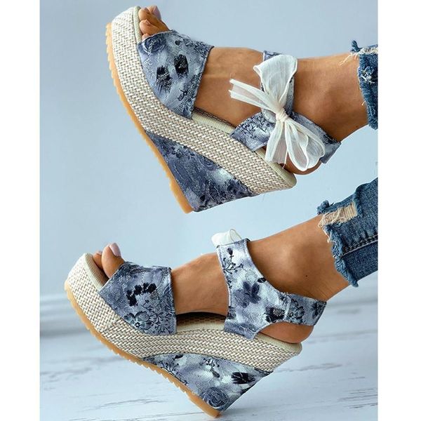 

sandals women summer wedges beach shoes 2021 solid ladies bandage slope heel casual, Black