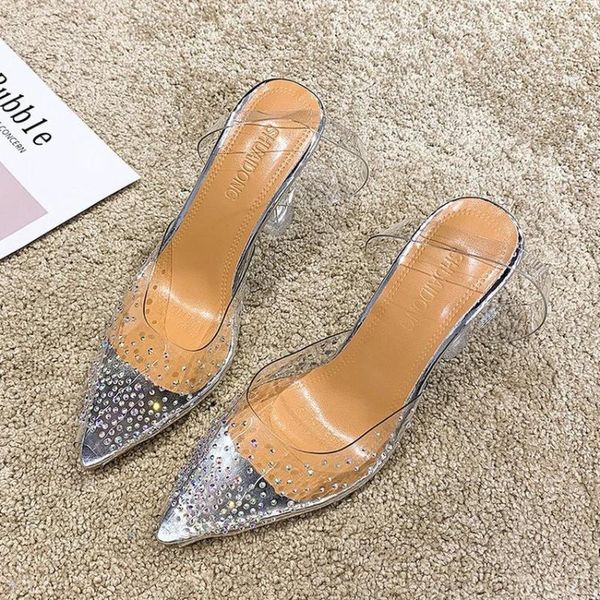 

women sandals outdoor transparent rhinestone high heels woman summer fashion wedding party brand fashion shoes for lady, Black