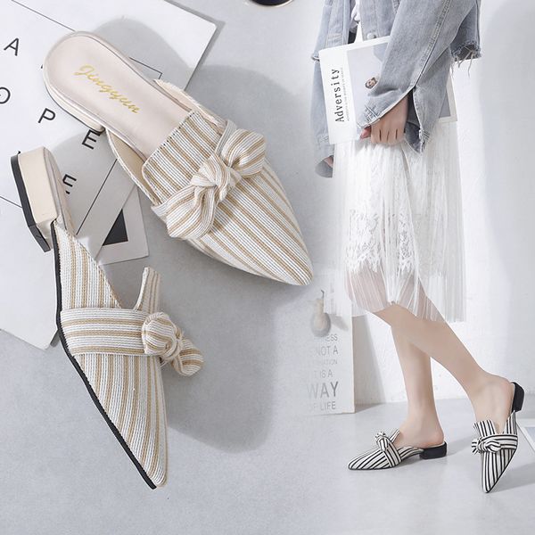 

cool women's slippers new summer shoes pointed low heel stripe fashion low-heel sandals off 7jub, Black