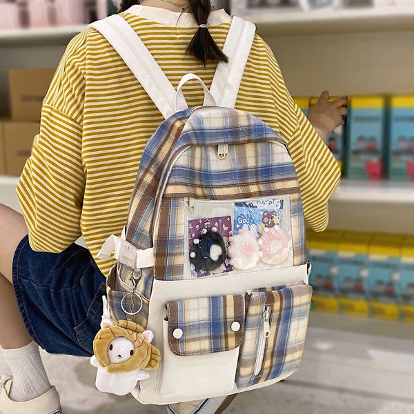Рюкзак женская мода студент женский четкий клетчатый школьный сумка книга прозрачный Kawaii Harajuku женская решетка девушка