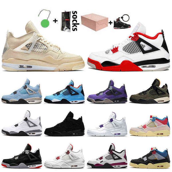 

with box 2021 women mens jumpman 4 4s basketball shoes fire red white off sail travis university blue s bred trainers sneakerslt1u