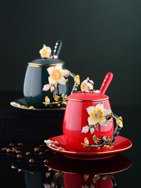 

cups & saucers handmade cup saucer with lid set high-grade coffee retro mug ceramic tea sets afternoon