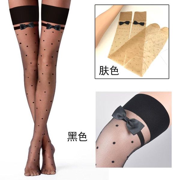 

socks & hosiery 5pcs ultra thin bowknot women white thigh knee girl elastic dot jacquard high tube anti hook silk stockings summer fash, Black;white