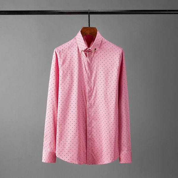

men's casual shirts rose red man luxury polka dot printed long sleeve mens dress plus size 4xl slim fit male, White;black