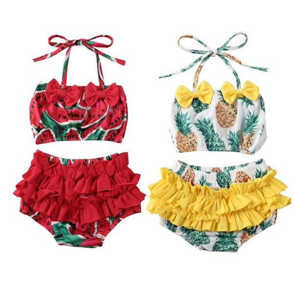 

one-pieces 1-6y kids baby girl swimwear 2021 summer watermelon/pineapple print halter tankini bikini set swimsuit bathing swimming suit, Black