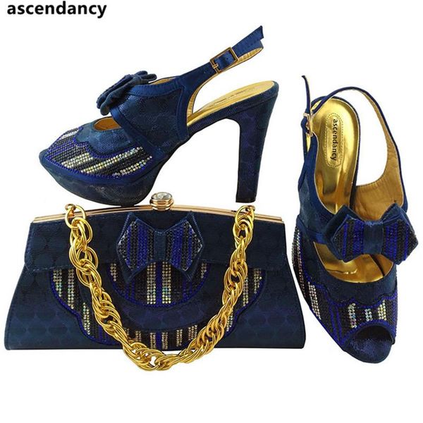 

dress shoes dark blue and bag set matching 2021 nigerian & slingback pumps rhinestone wedding party peep toe women, Black