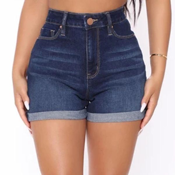 

women's jeans high waist shorts elastic slim casual short pants for women plus size, Blue