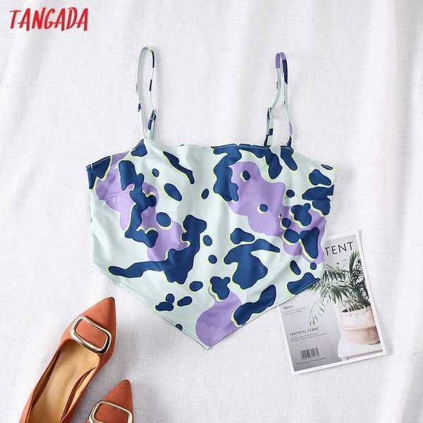 

tangada women tie dyed print camis crop spaghetti strap sleeveless backless female beach ce141 210609, White