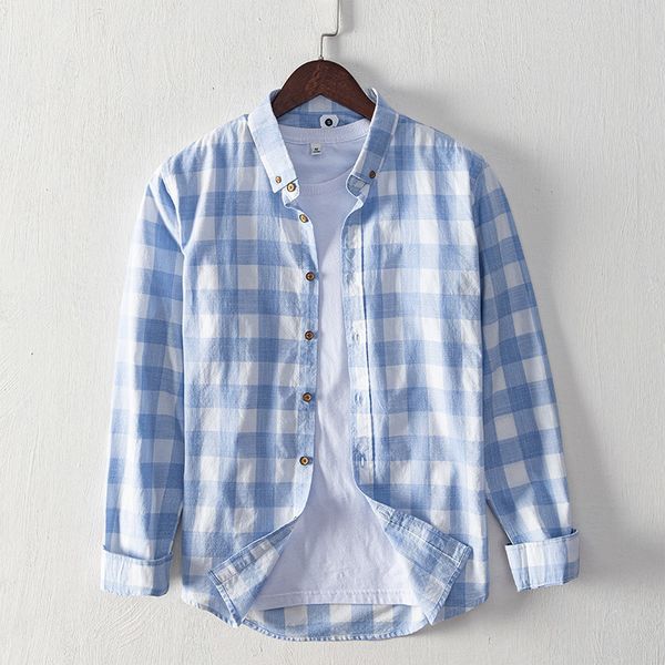 

2021 new style long-sleeved brand plaid casual pure cotton shirts for men trendy comfortable shirt mens chemise camisa zjuy, White;black