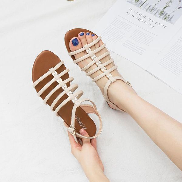 

sandals women 2021 fashion buckle flat beach summer shoes modern wedge black