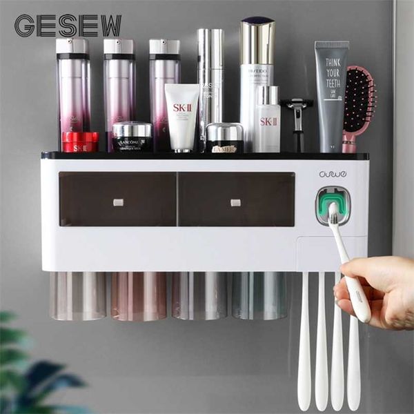 Gesew Toothbrush Holder para banheiro multifuncional Item doméstico Auto Creme Dentífrico Espremedor de Armazenamento Prateleiras Banheiro Acessórios 211224