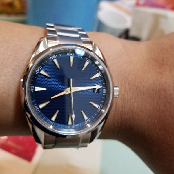

42mm aqua terra 150m blue/white/black dial case automatic mechanical blue stainless steel strap sapphire mirror men's watches, Slivery;brown