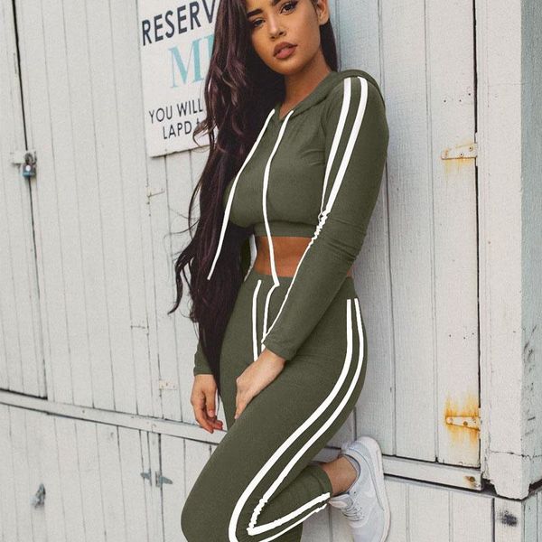 

women's two piece pants fitness casual 2 set tracksuit women side striped hoodies cropped and jogger outfits streetwear 2022, White