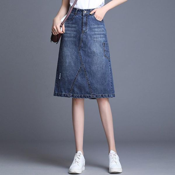 

skirts 1228 rear slit women denim skirt female 2021 spring summer high waist a word long section girl, Black