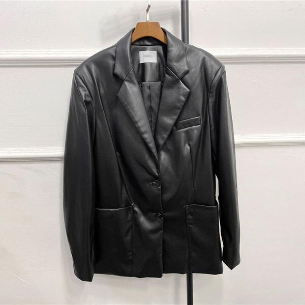 

women's leather & faux fashion ladies jacket casual wild loose women coat, Black