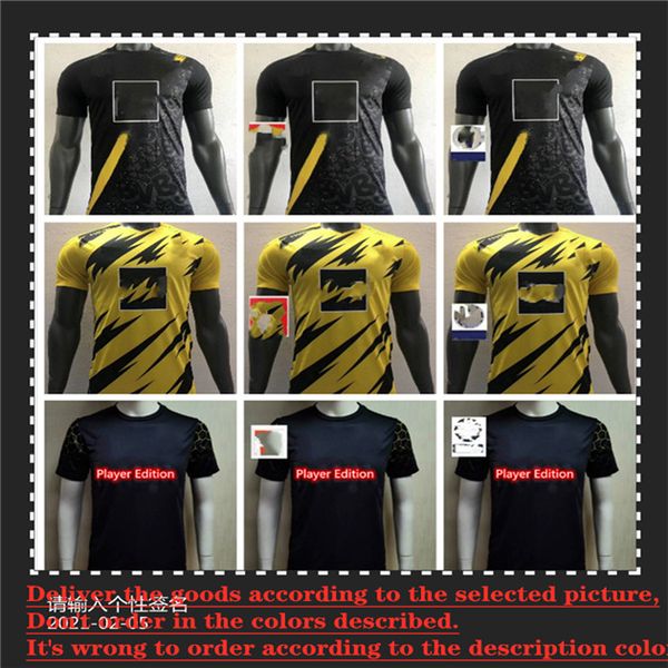 

player version 2020 2021 witsel #28 soccer jersey #9 haaland home yellow away black men shirts #7 sancho #11 reus yellow football uniforms, Black;yellow