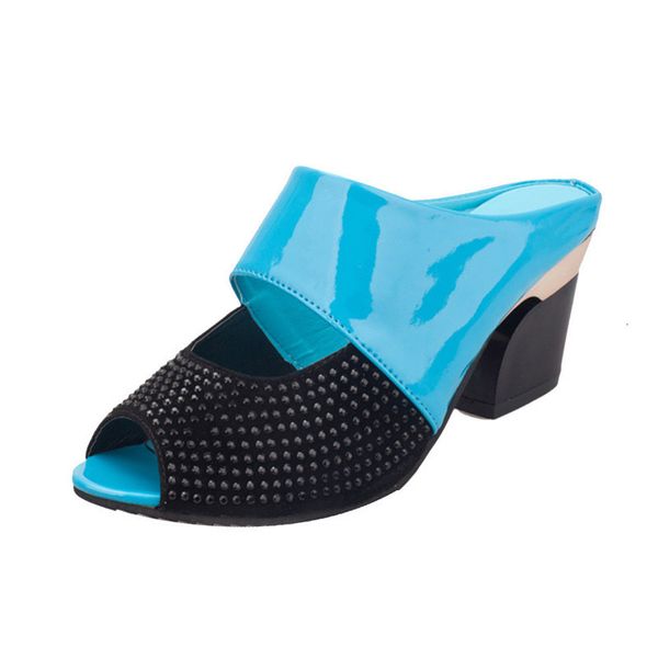 

strass women thick mid hak open teen color block decoration sandals feminina buty damskie 487g-733g34, Black