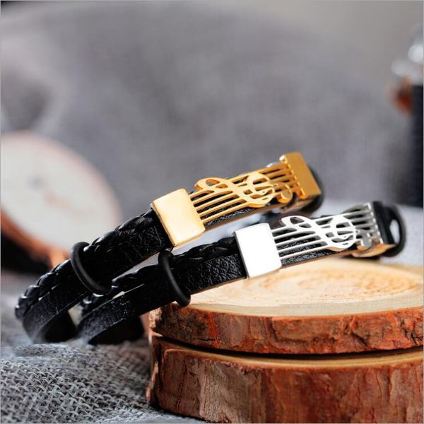 

cuff european and american punk hand-woven leather note bracelet, White