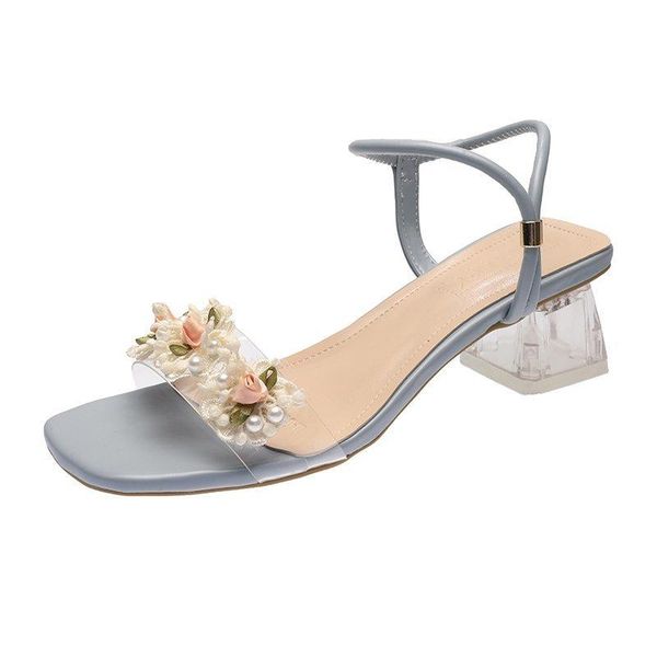 

sandals summer casual women 2021 fairy style outer wear fashion flowers square heel and slippers d047, Black