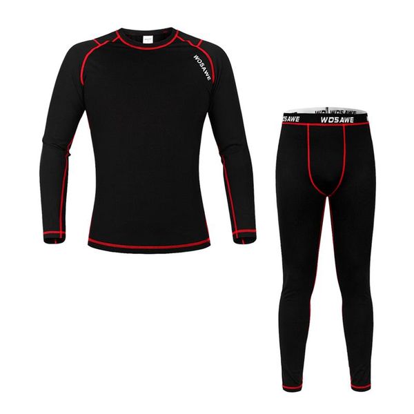 

racing sets men long sleeve thermal set fleece lined compression underwear cycling bicycle jersey base layer shirt and pants leggings, Black;blue